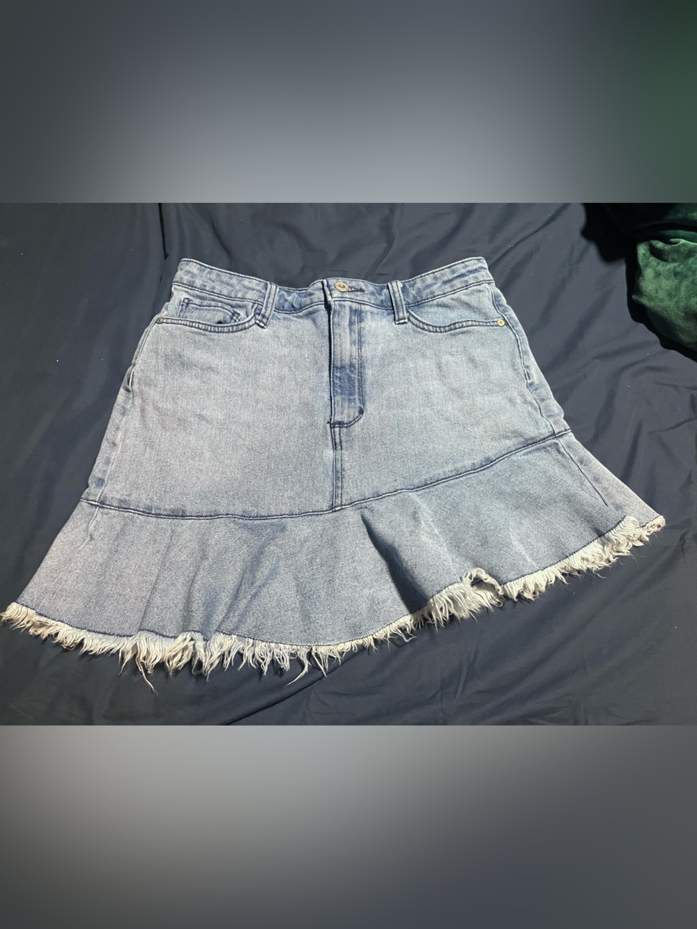 Y2K Light Blue Denim Ruffle Hem Skirt